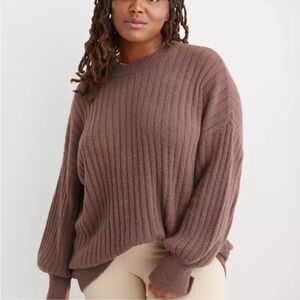 Aerie Chocolate Ribbed Crew Neck Sweater